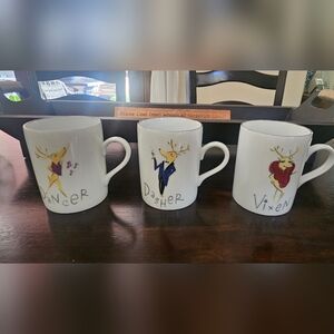 Two Pottery Barn Reindeer Mugs